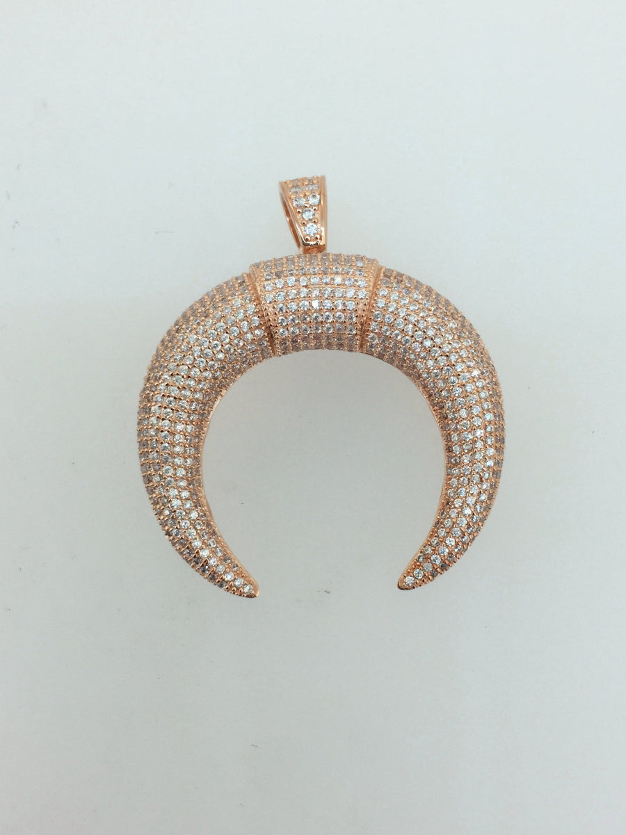 925 Sterling Silver pave CZ Horn Pendant