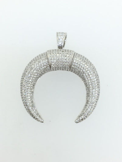 925 Sterling Silver pave CZ Horn Pendant