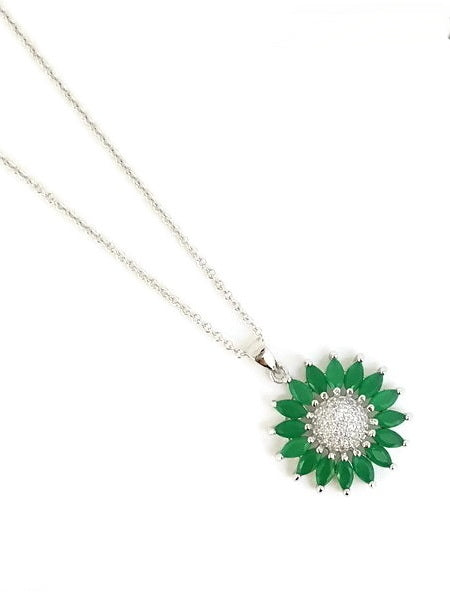 925 Sterling Silver CZ Sunflower Necklace
