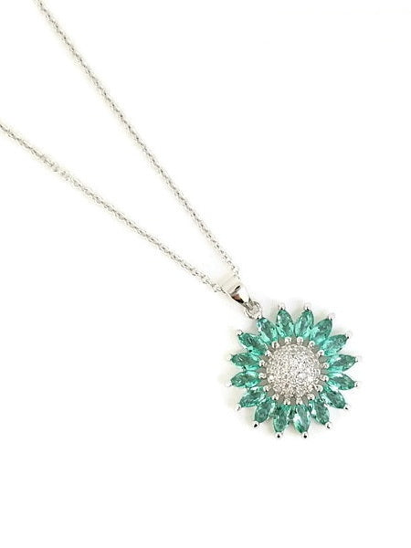 925 Sterling Silver CZ Sunflower Necklace