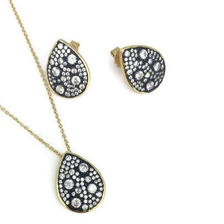 925 Silver 2-Tone Pear Shape CZ Necklace