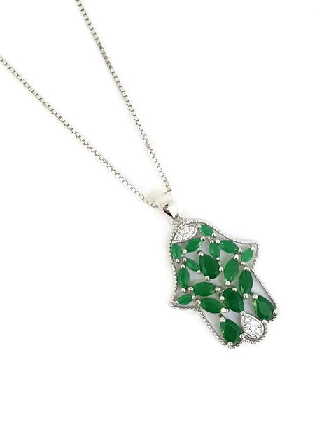 925 Sterling Silver CZ Hamsa Pendant Necklace