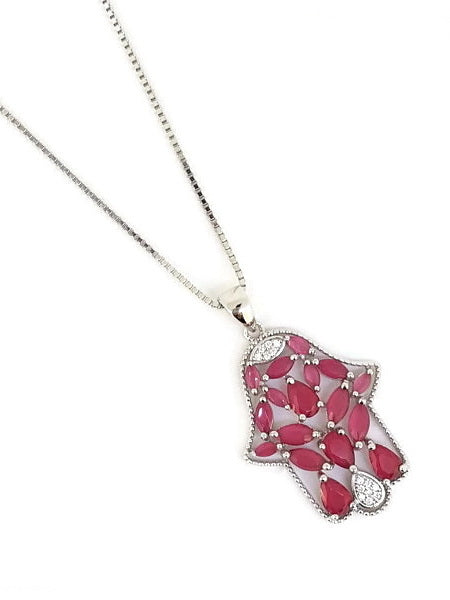 925 Sterling Silver CZ Hamsa Pendant Necklace