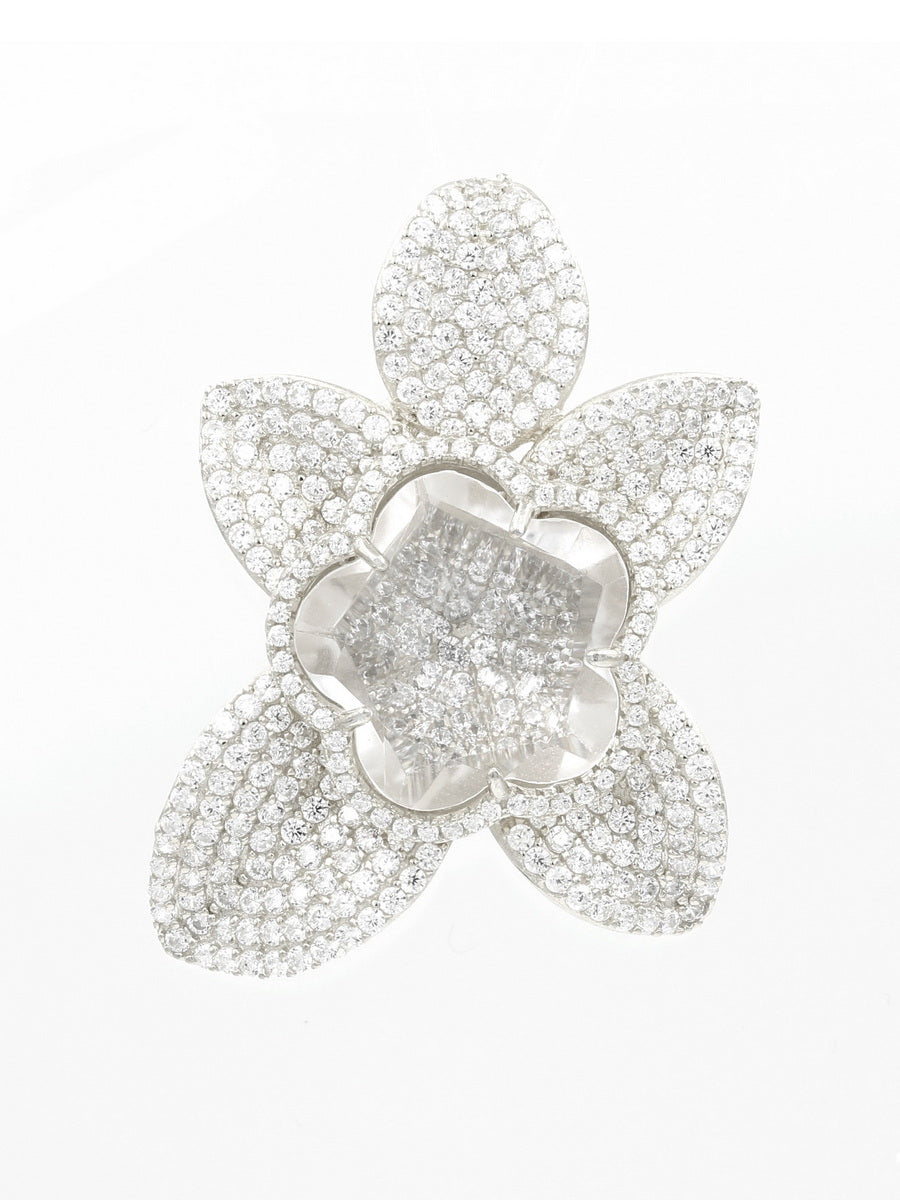 925 Sterling Silver CZ Flower Pendant