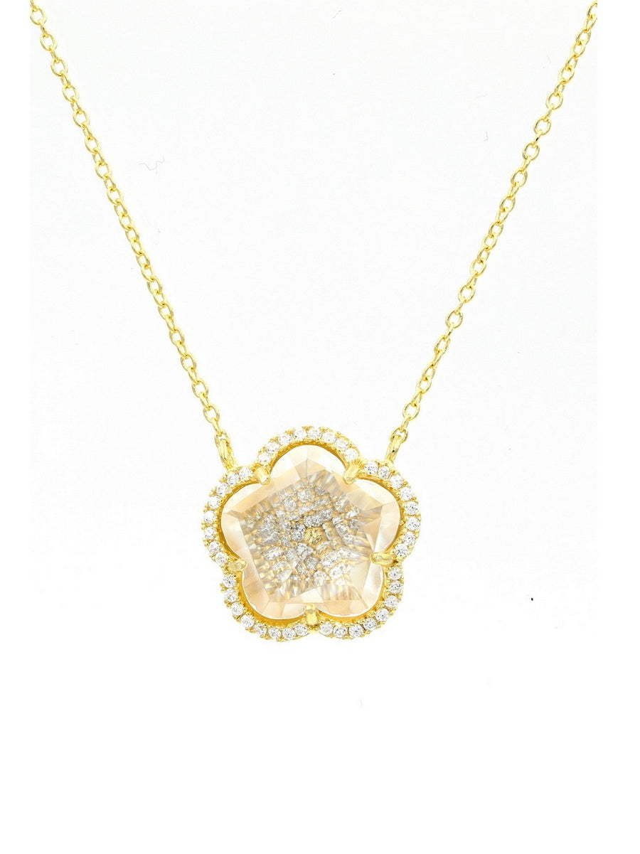 925 Sterling Silver Clear Crystal Flower Necklace