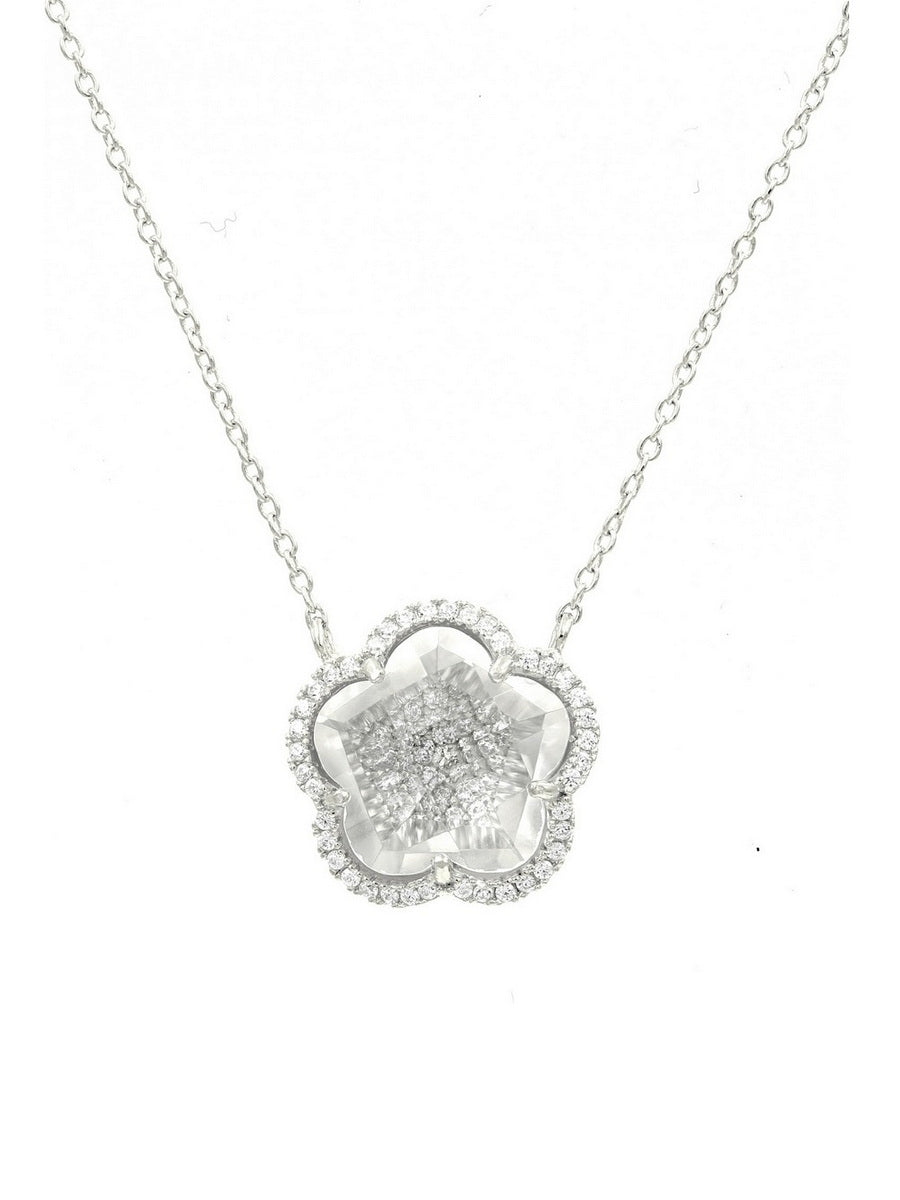 925 Sterling Silver Clear Crystal Flower Necklace