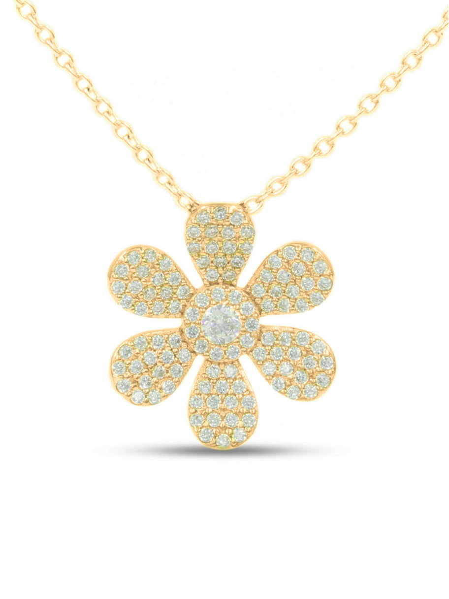925 Sterling Silver CZ Flower Necklace