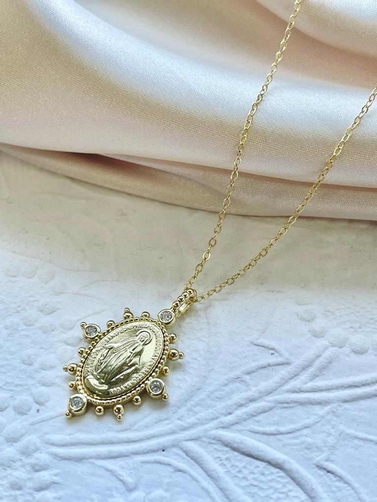 925 Silver CZ Virgin Mary Pendant Necklace