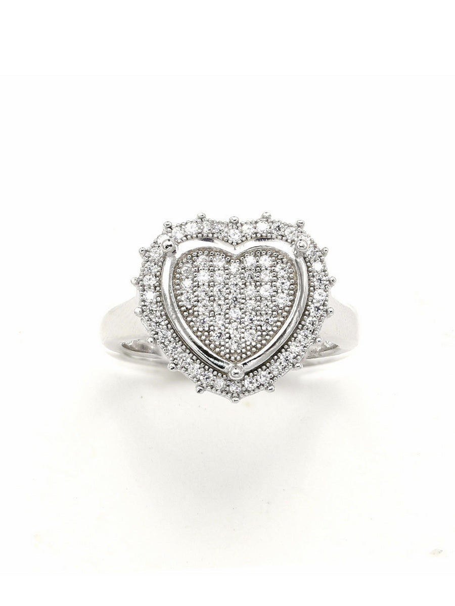 925 Silver CZ Composite Heart Frame Style Ring