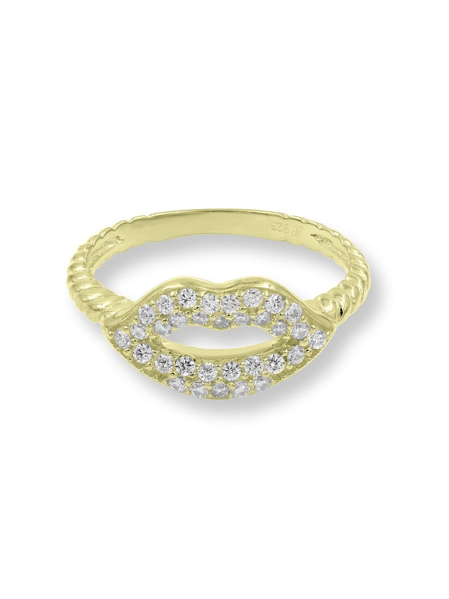 925 Silver CZ Lips Shape style Ring