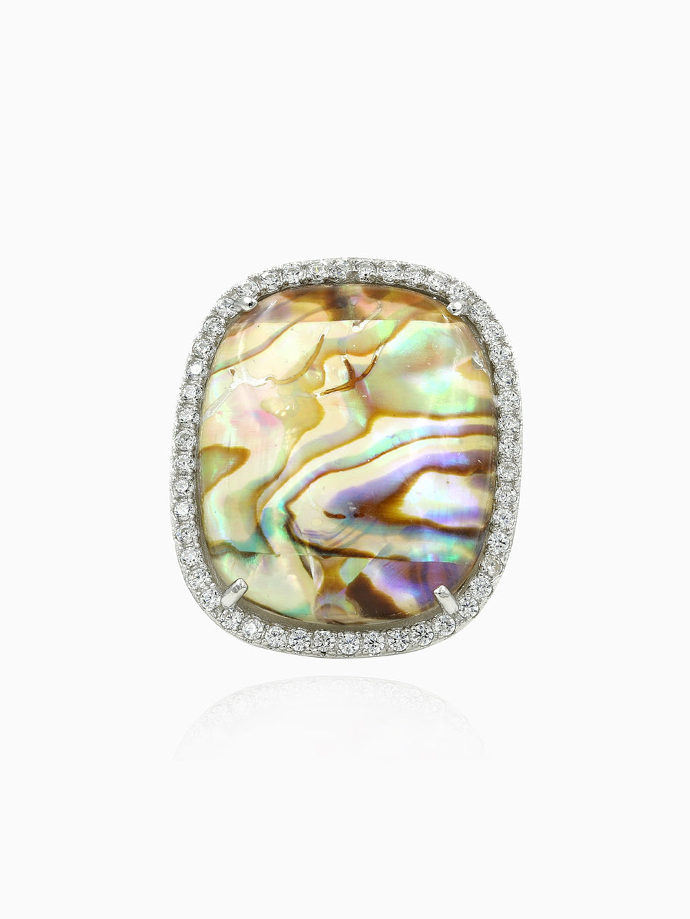 925 Sterling Silver Vintage Abalone with White CZ Ring