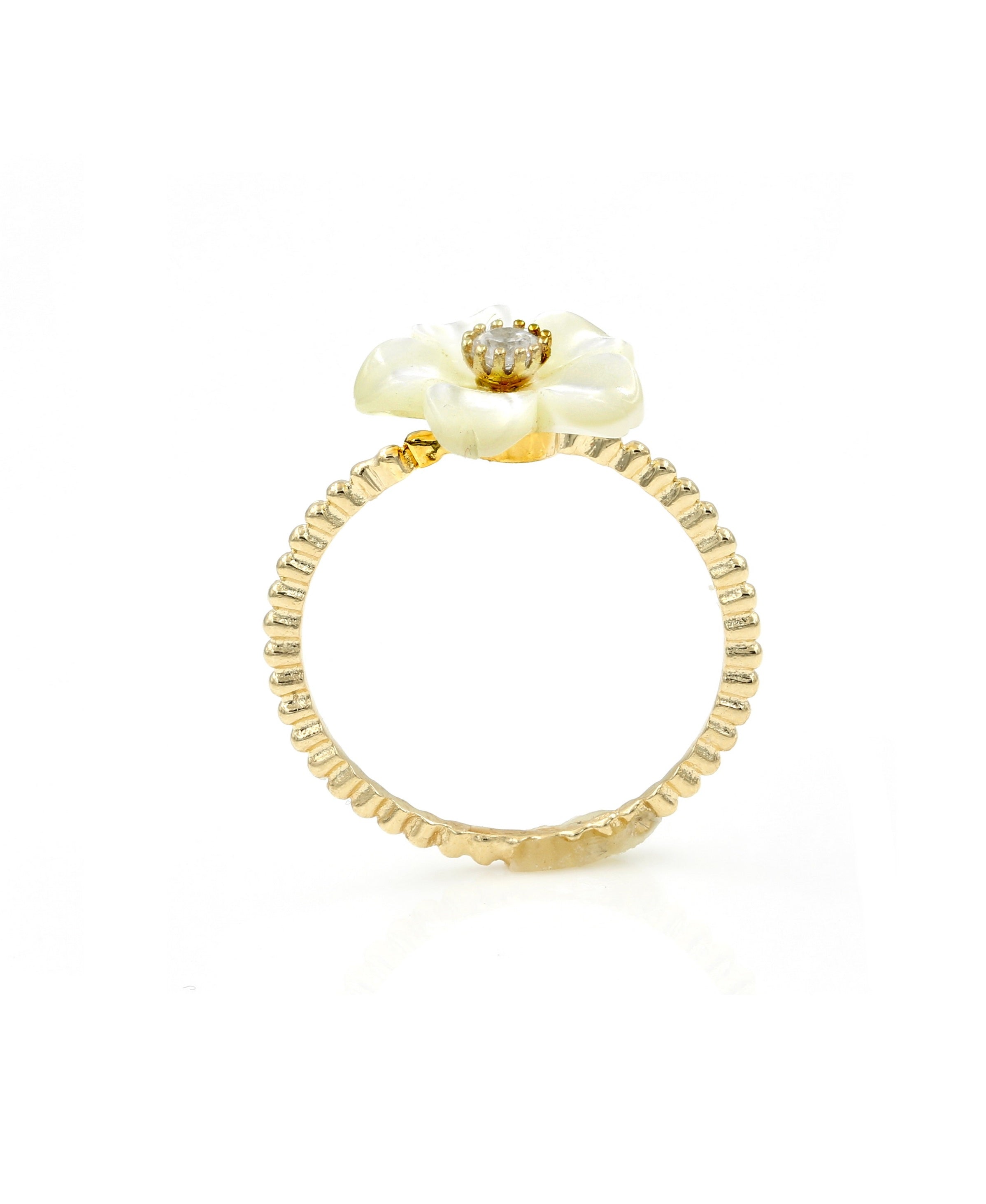 925 Sterling Silver Flower MOP with CZ Ring