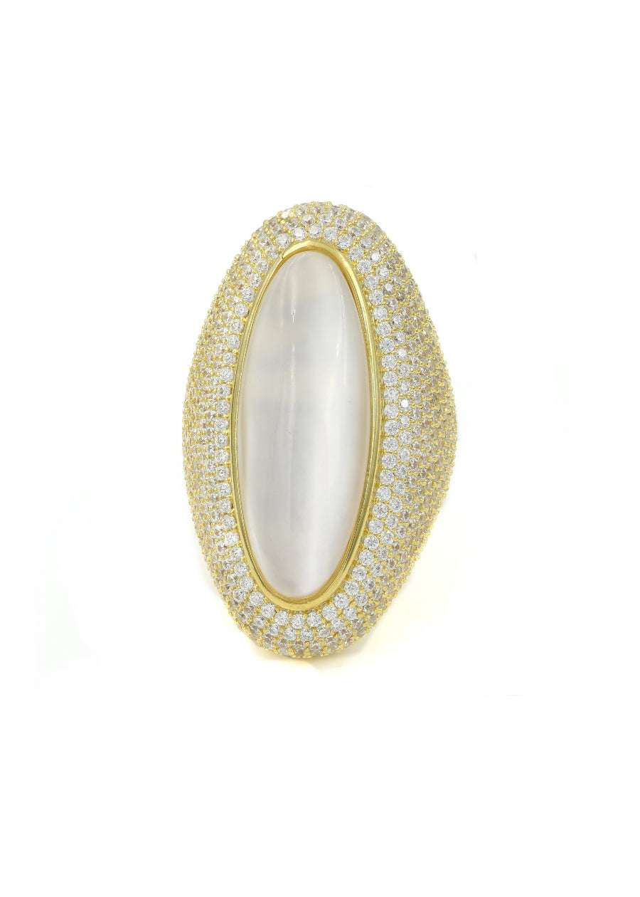 925 Sterling Silver MOP Crystal-covered Cocktail Ring