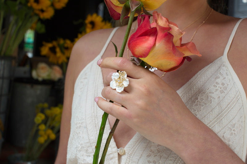 Mother of Pearl with CZ Cocktail Ring