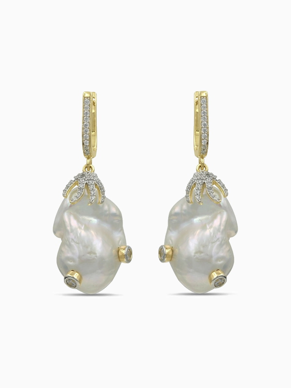 925 Sterling Silver, Baroque Pearl, Cubic Zirconia, Earrings, Fashion Accessories, Elegant Jewelry
