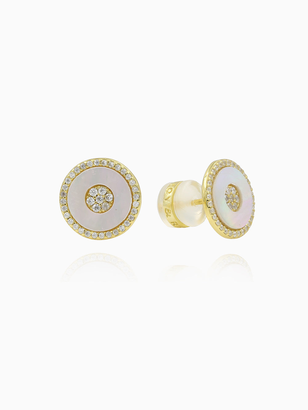 Mother of Pearl Earrings, Disc Shape, Cubic Zirconia, Stud, Earrings, Fashion accessories, elegant jewelry