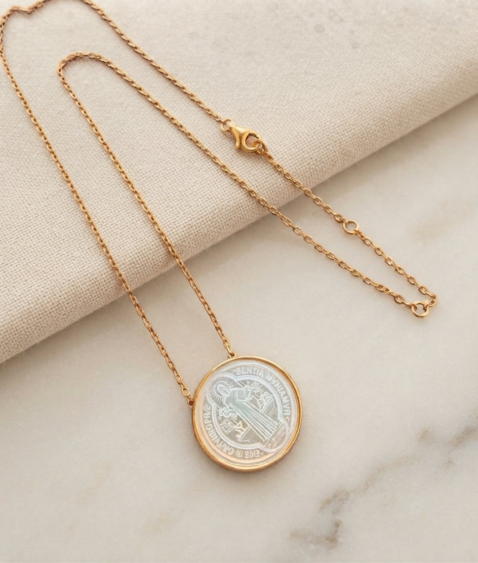 925 Silver Praying Virgin Mary MOP with CZ Pendant