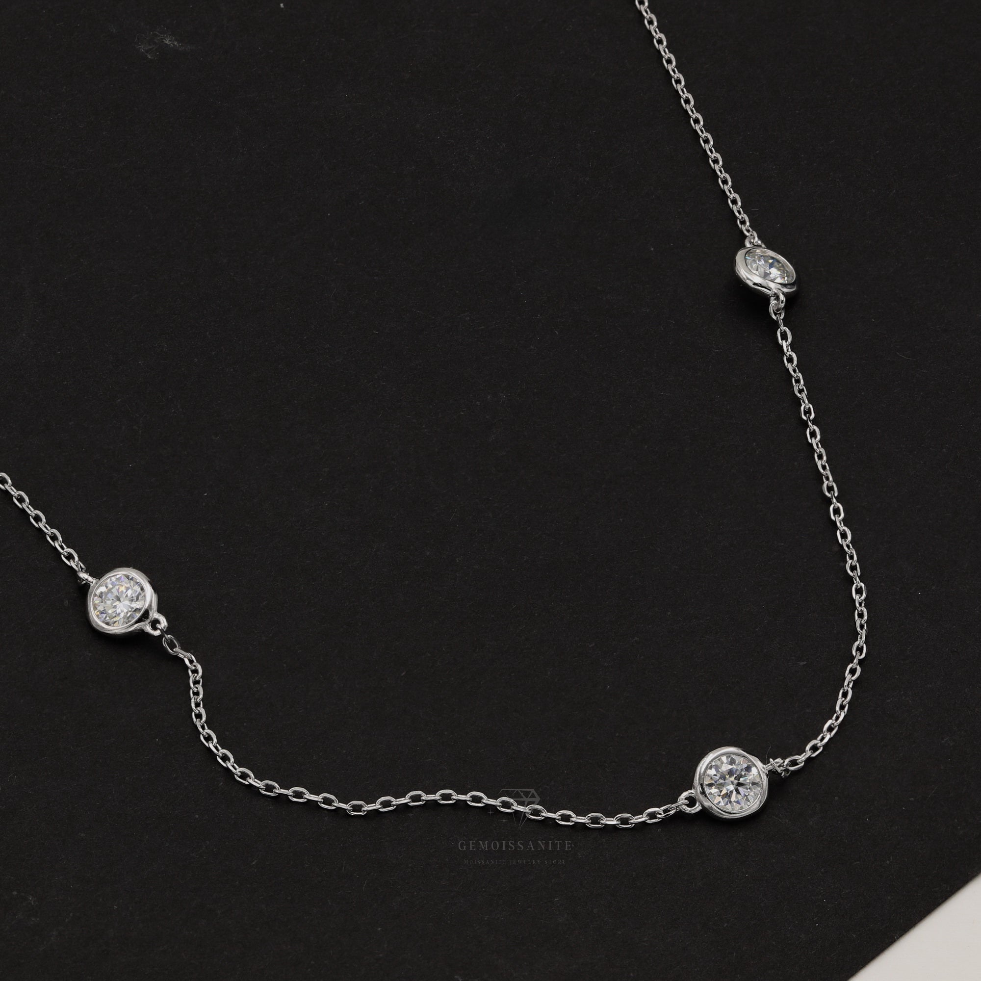 925 Silver Moissanite Diamond by Yard Chain Necklace