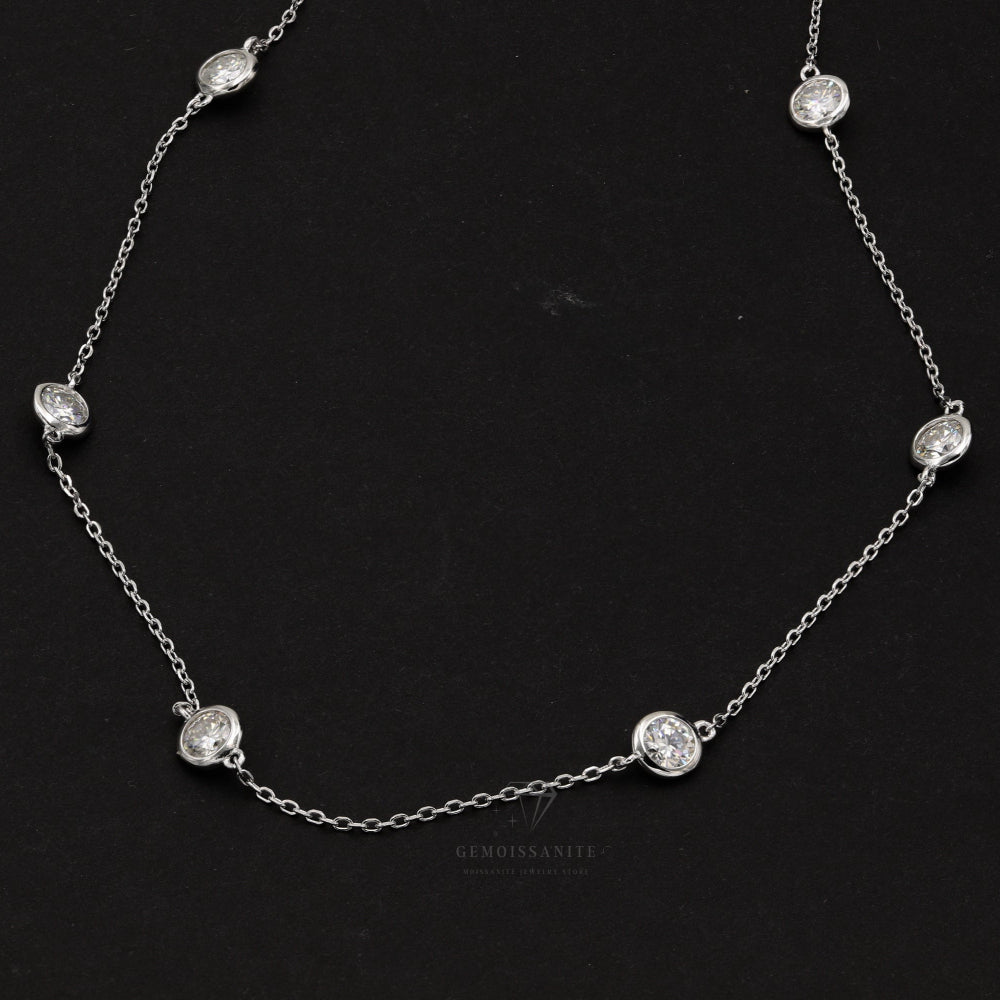 925 Silver Moissanite Diamond by Yard Chain Necklace