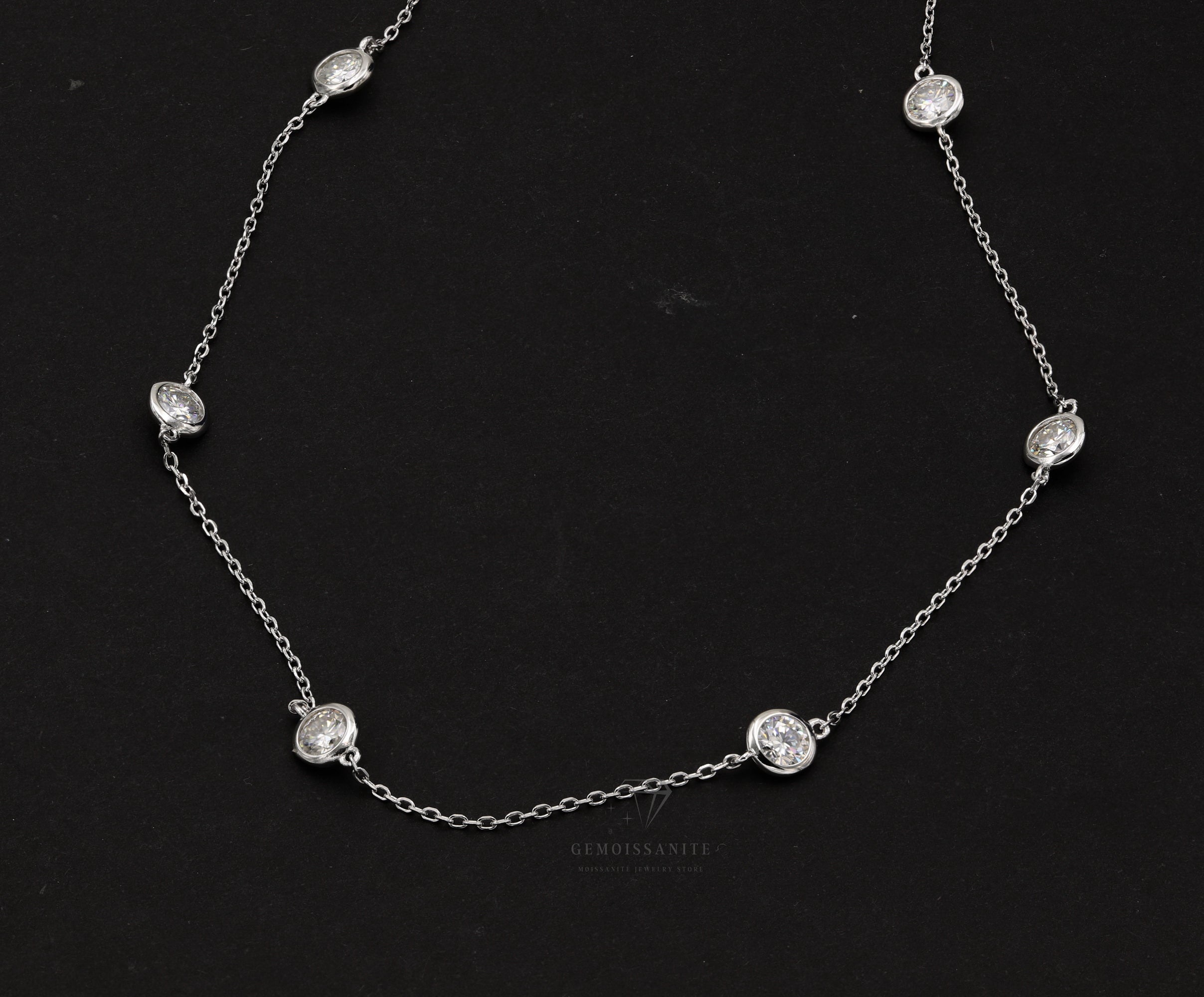 925 Silver Moissanite Diamond by Yard Chain Necklace