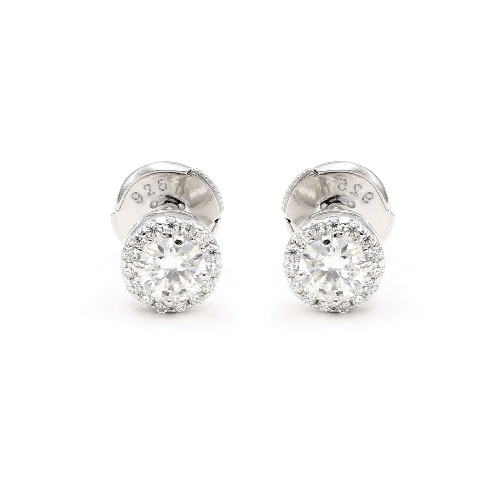 925 Sterling Silver Moissanite Halo Setting Studs Earrings