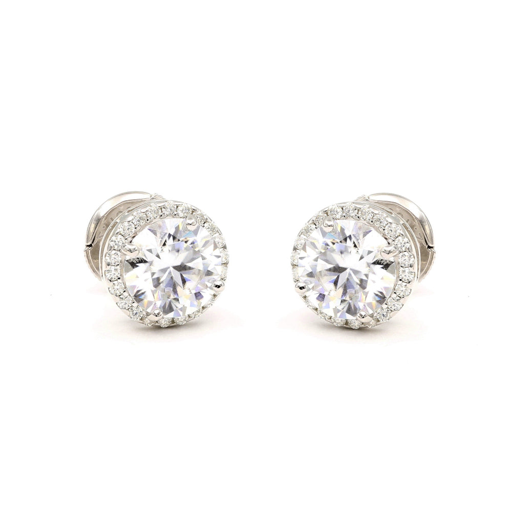 925 Sterling Silver Moissanite Halo Setting Studs Earrings