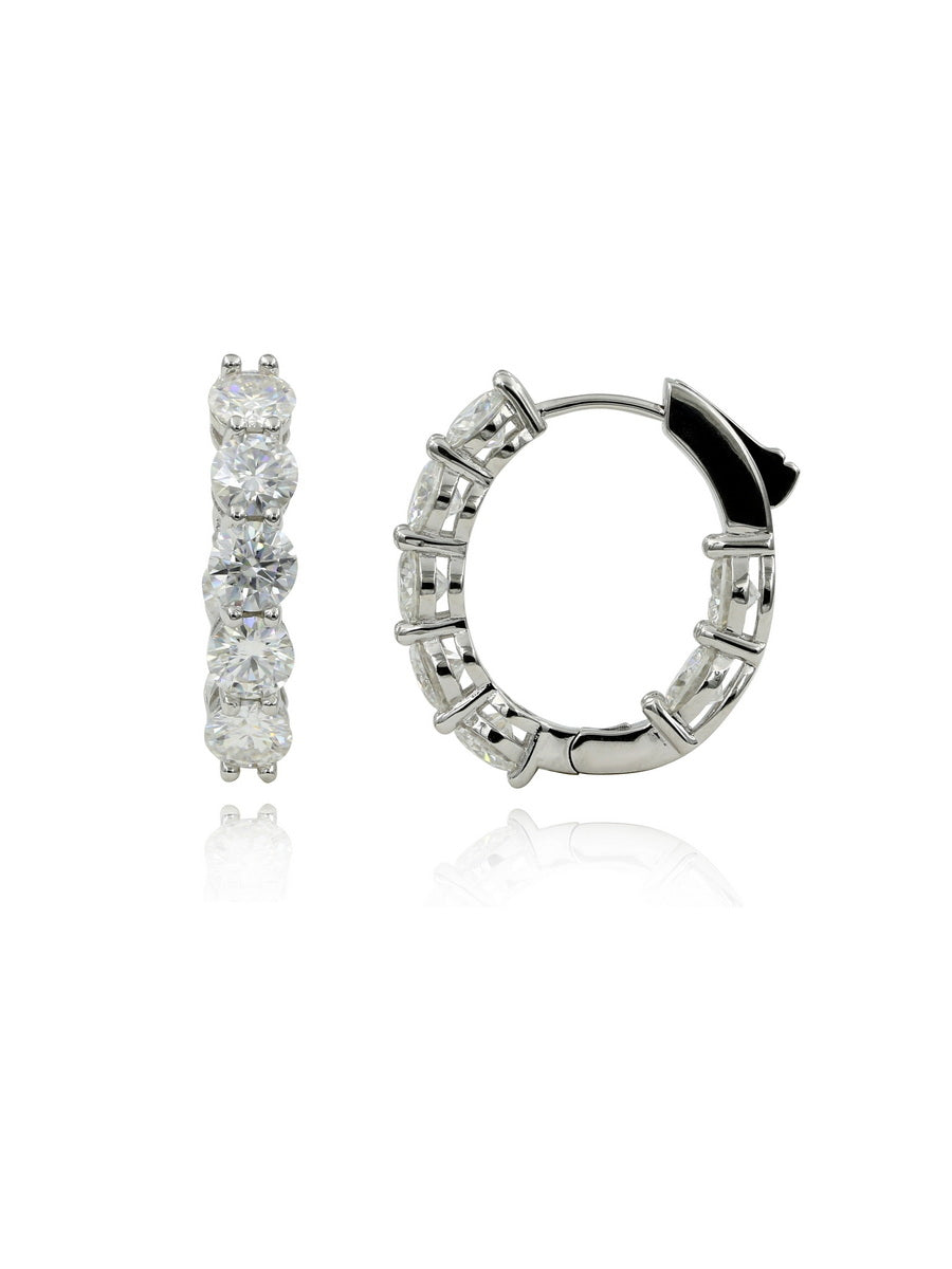 925 Silver Round Cut 5mm Moissanite Medium Hoop Earrings