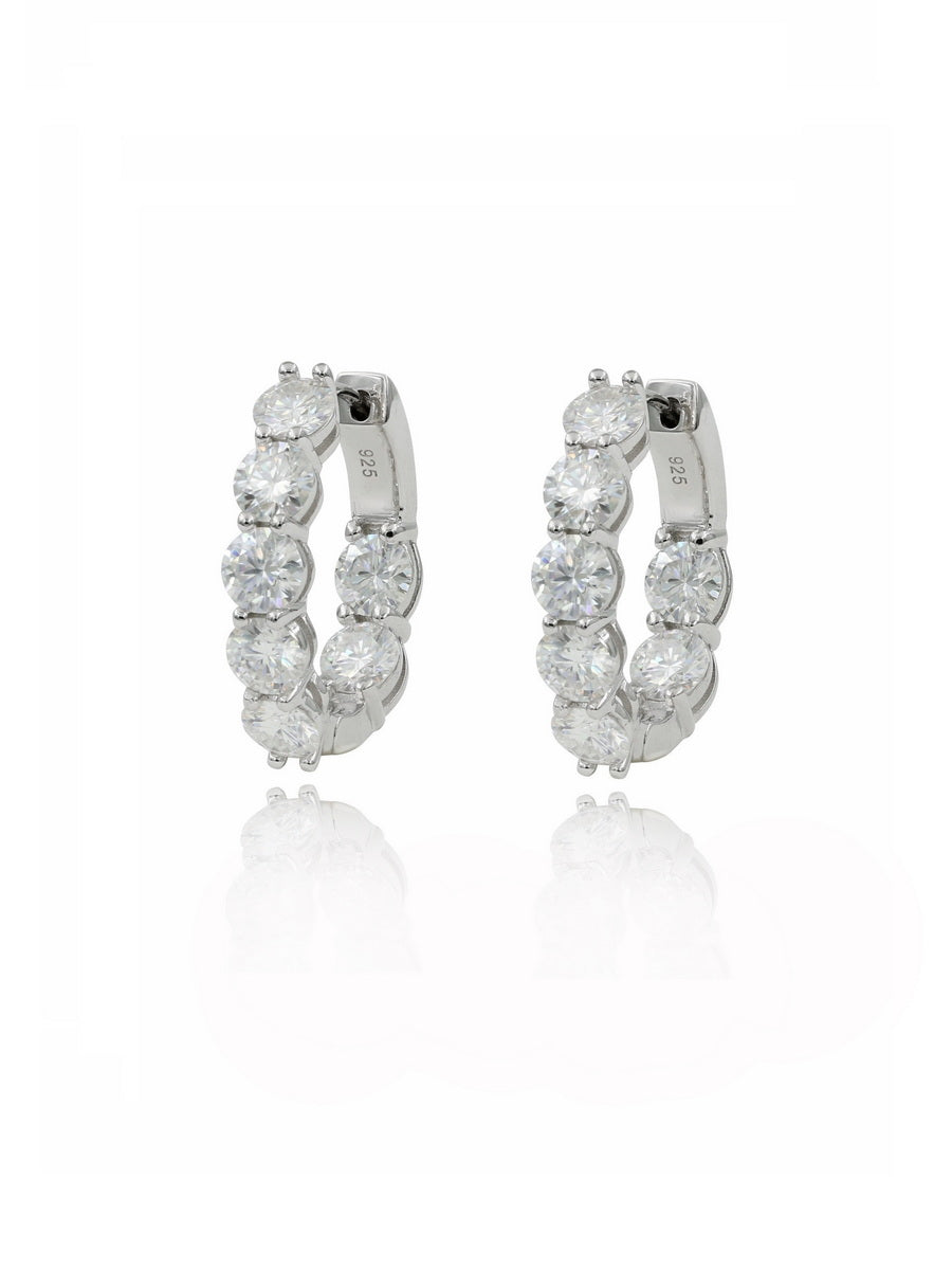 925 Silver Round Cut 5mm Moissanite Medium Hoop Earrings