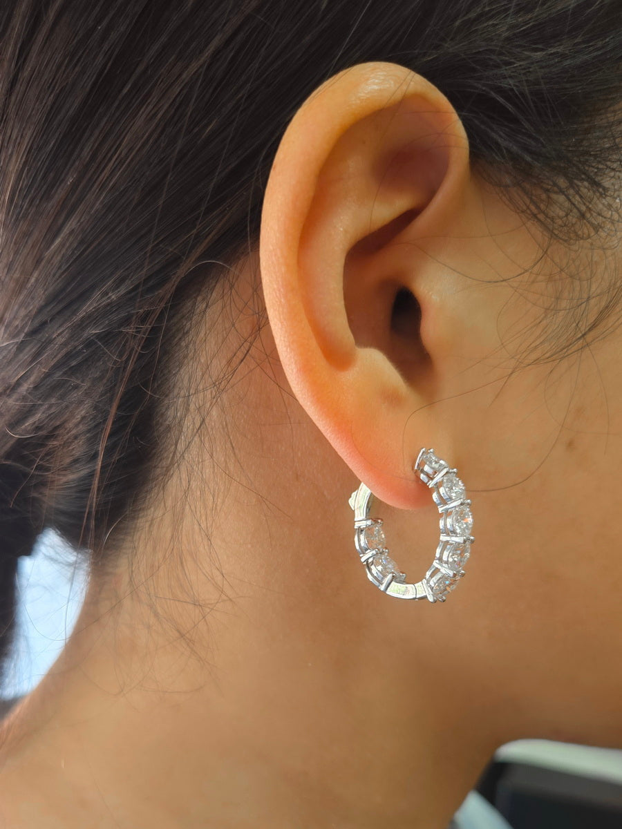 925 Silver Round Cut 5mm Moissanite Medium Hoop Earrings