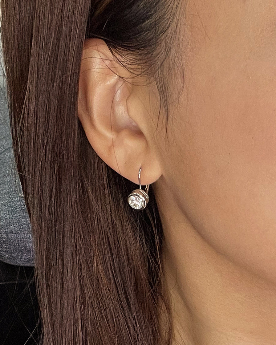 925 Sterling Silver Round Bezel Dangel Moissanite Earrings