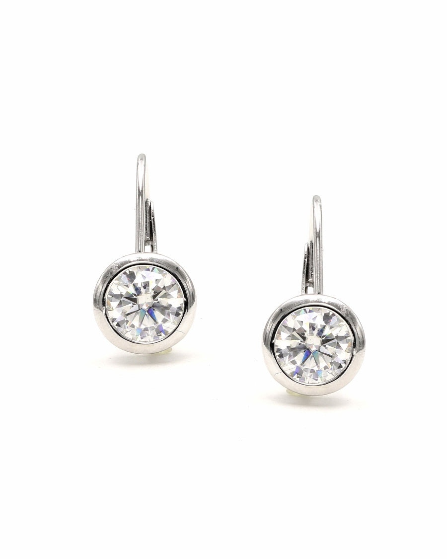 925 Sterling Silver Round Bezel Dangel Moissanite Earrings