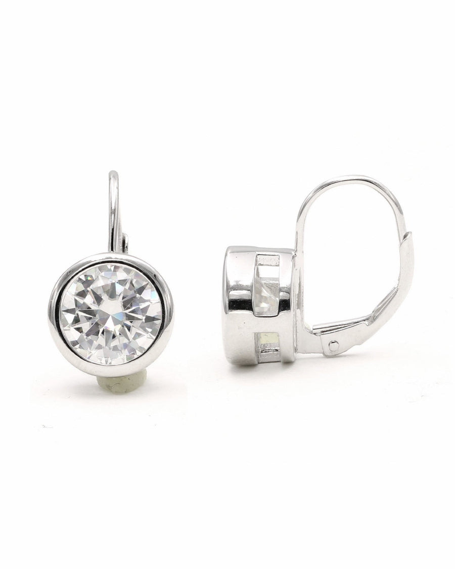 925 Sterling Silver Round Bezel Dangel Moissanite Earrings