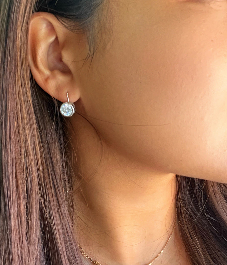 925 Sterling Silver Round Bezel Dangel Moissanite Earrings