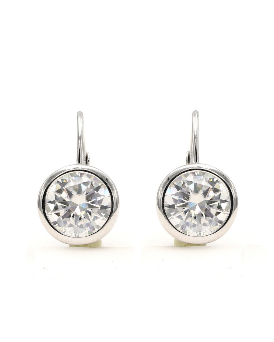 925 Sterling Silver Round Bezel Dangel Moissanite Earrings