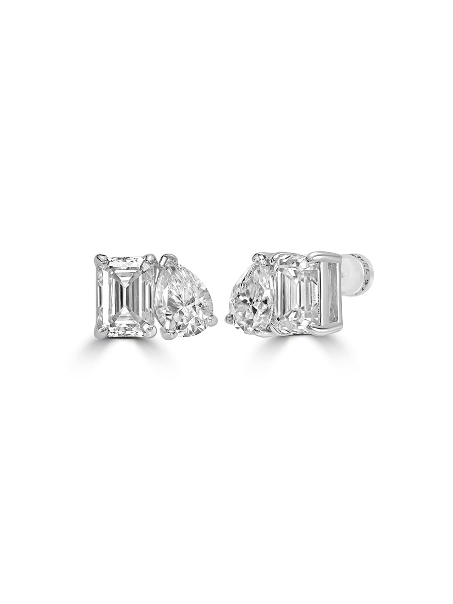 925 Sterling Silver Moissanite Toi et Moi Studs Earrings