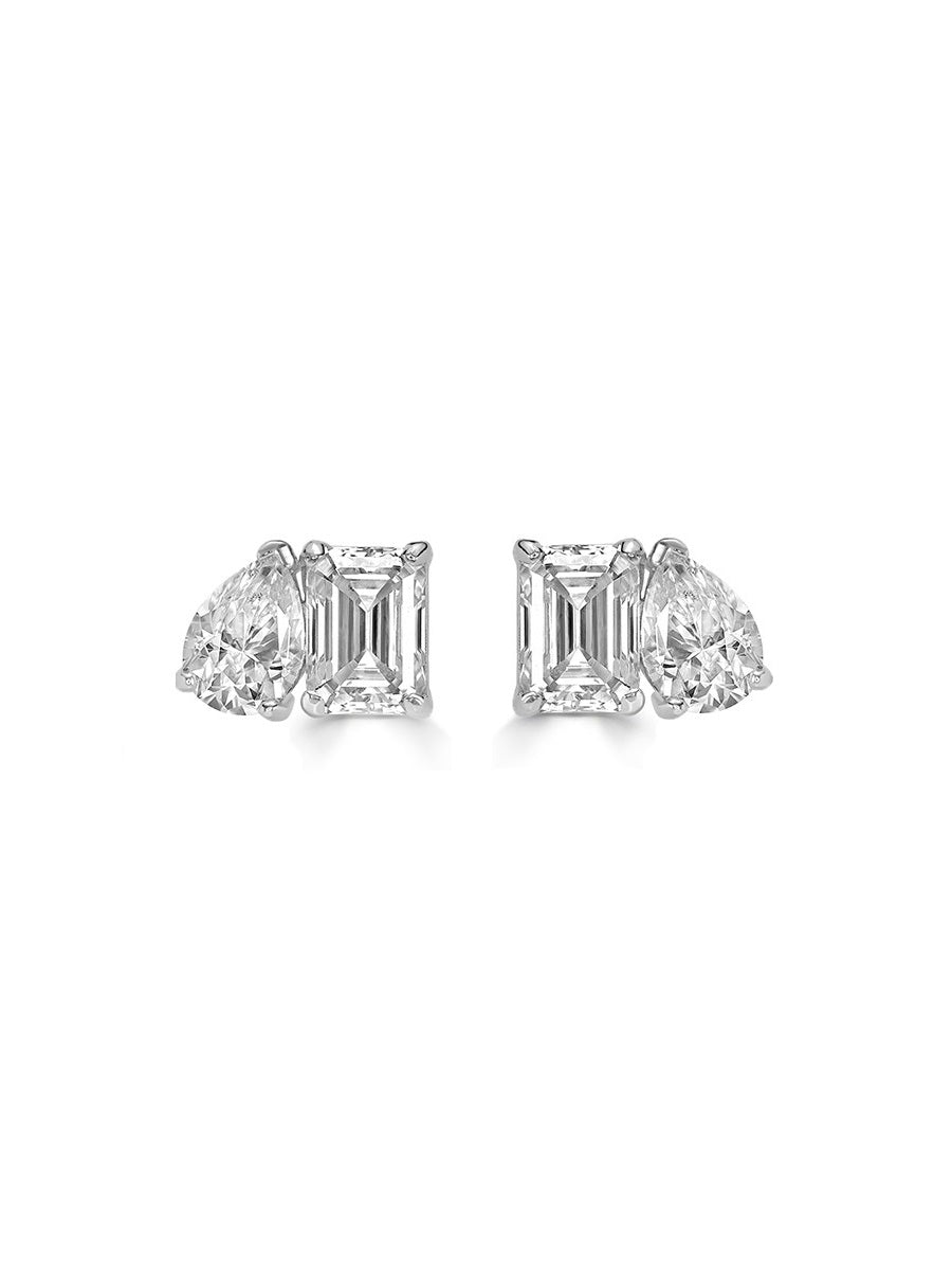 925 Sterling Silver Moissanite Toi et Moi Studs Earrings