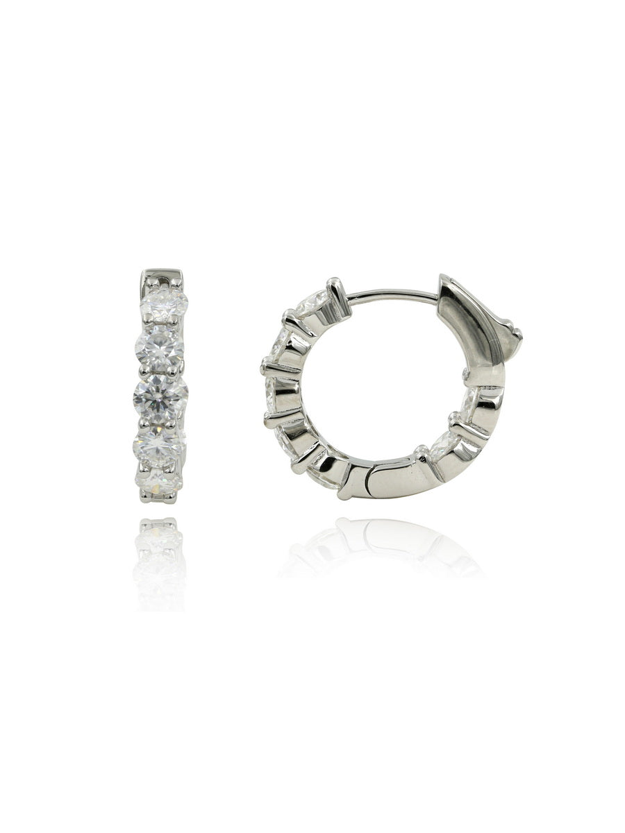 925 Silver Round Cut 4mm Moissanite Hoop Earrings