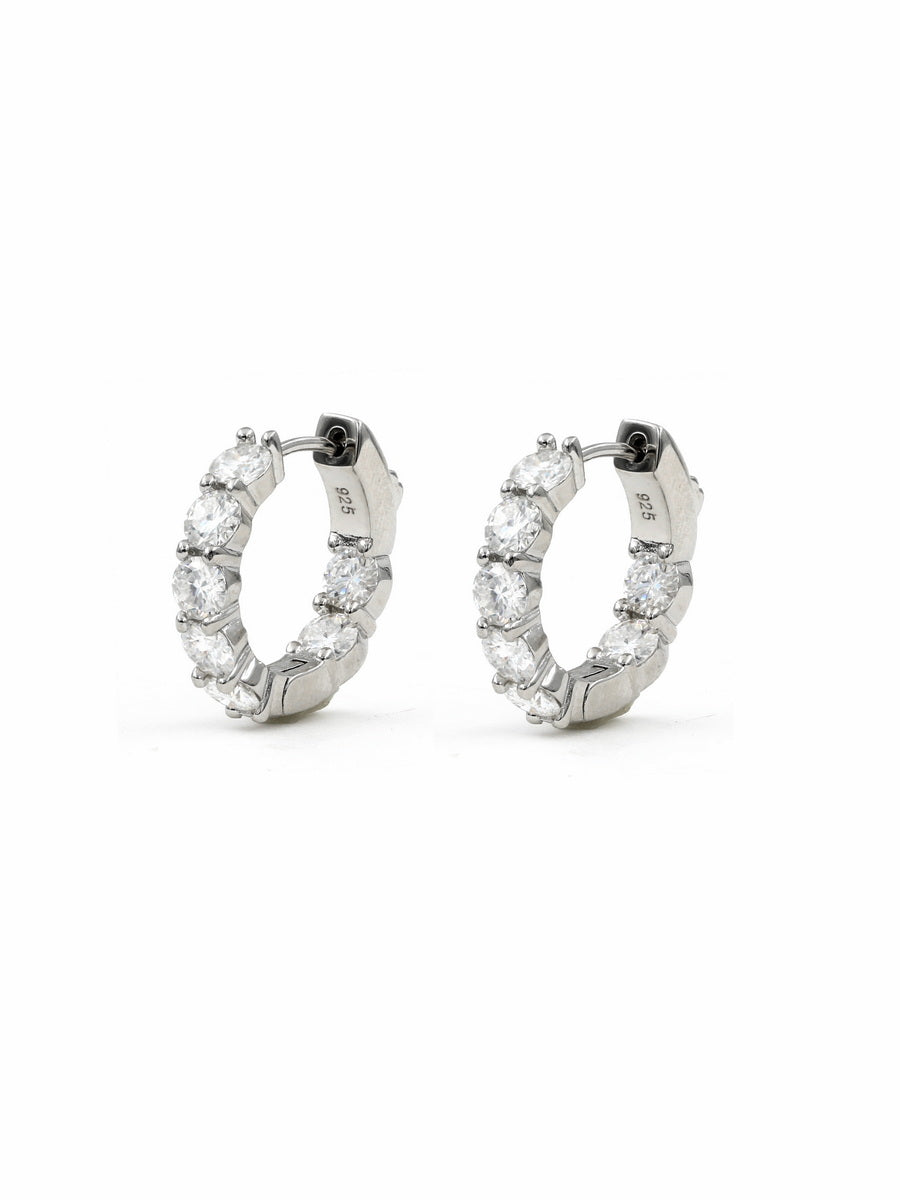 925 Silver Round Cut 4mm Moissanite Hoop Earrings