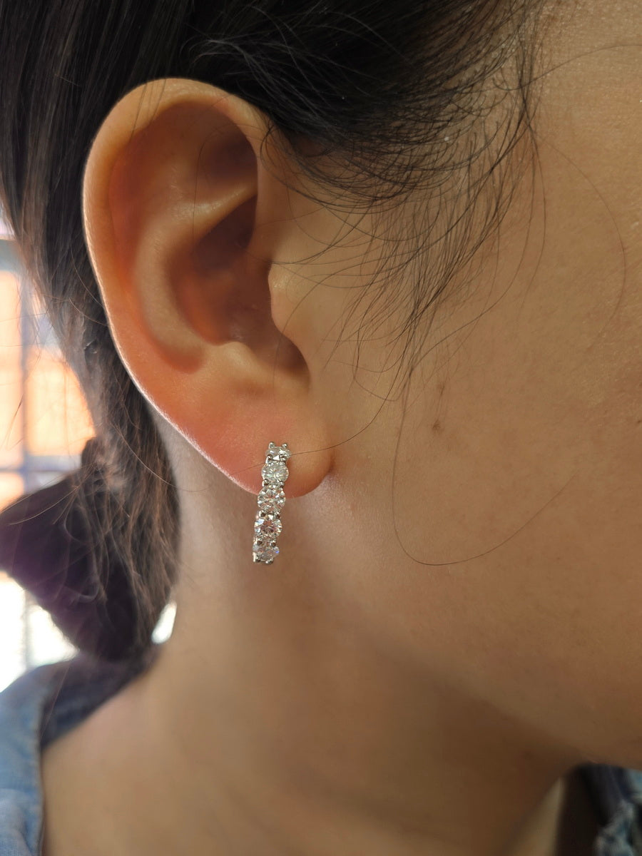 925 Silver Round Cut 4mm Moissanite Hoop Earrings