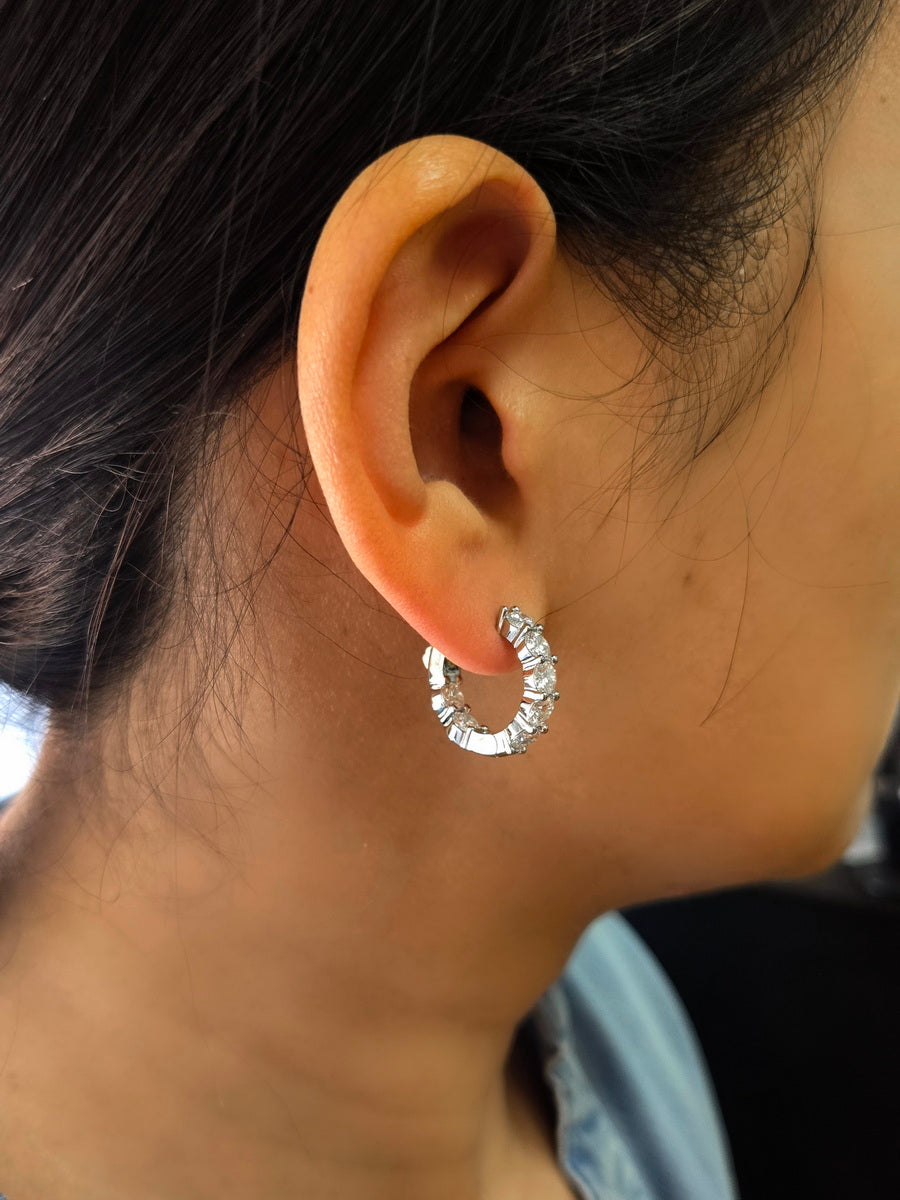 925 Silver Round Cut 4mm Moissanite Hoop Earrings