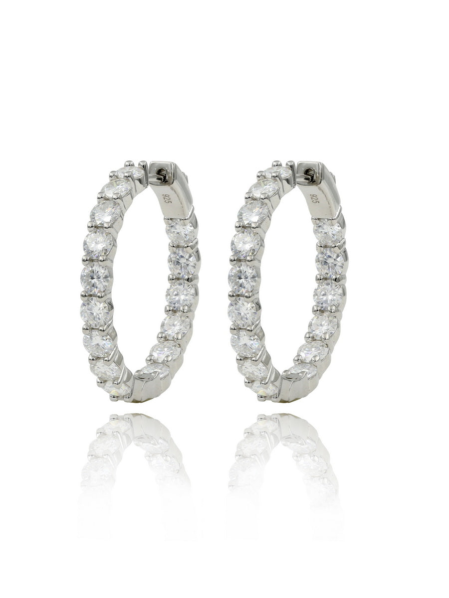 925 Silver Moissanite Inside Outside 35mm Hoop Earrings