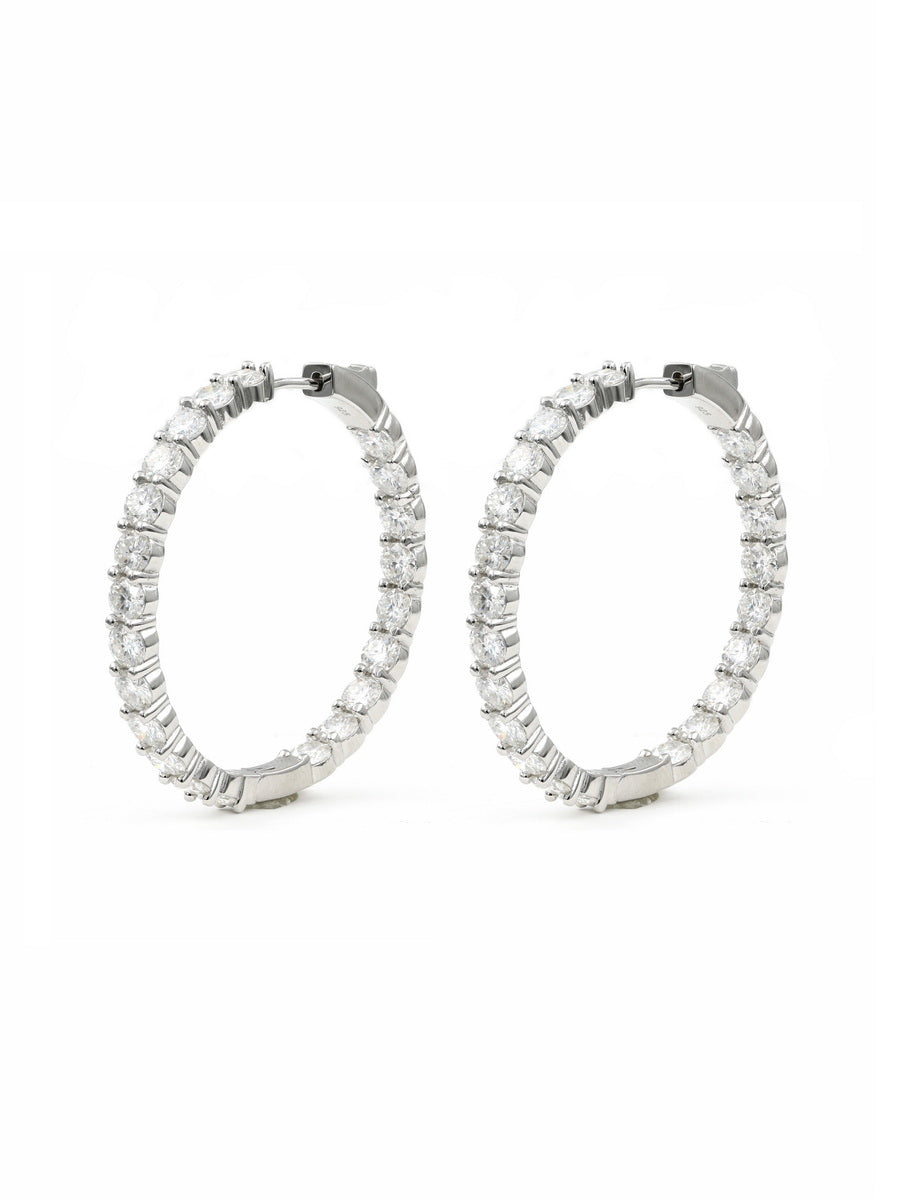 925 Silver Moissanite Inside Outside 40mm Hoop Earrings