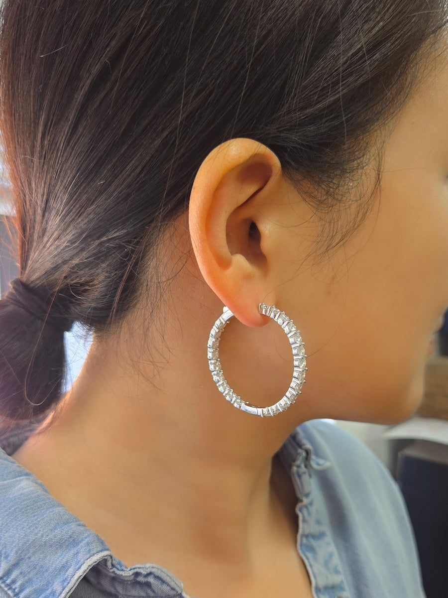 925 Silver Moissanite Inside Outside 40mm Hoop Earrings