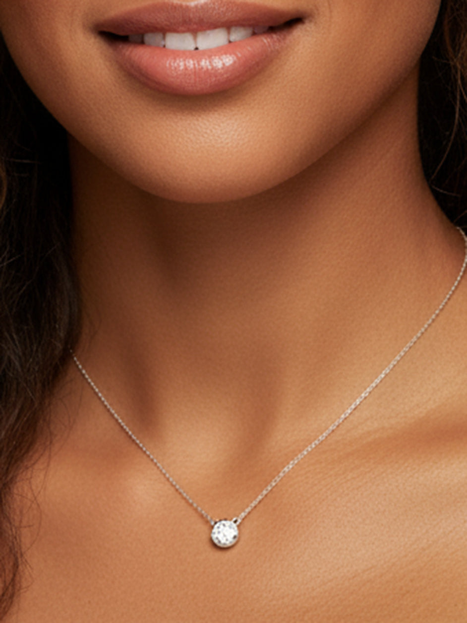 925 Sterling Silver Moissanite Bezel Solitaire Necklace