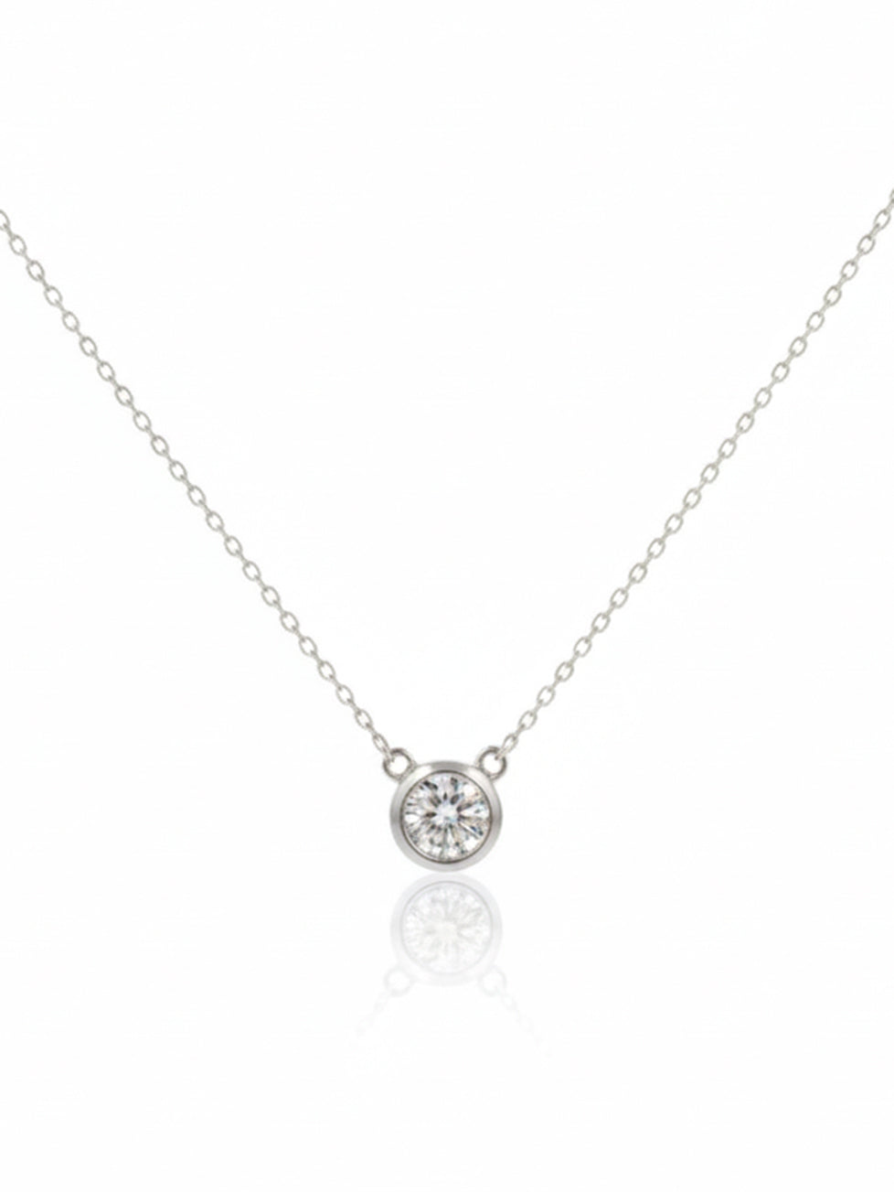 925 Sterling Silver Moissanite Bezel Solitaire Necklace
