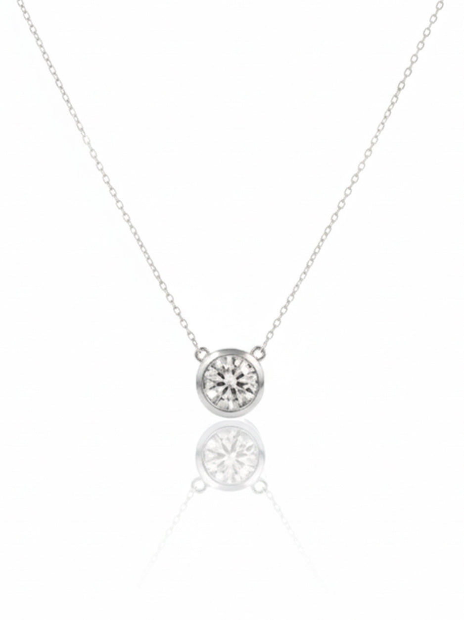 925 Sterling Silver Moissanite Bezel Solitaire Necklace
