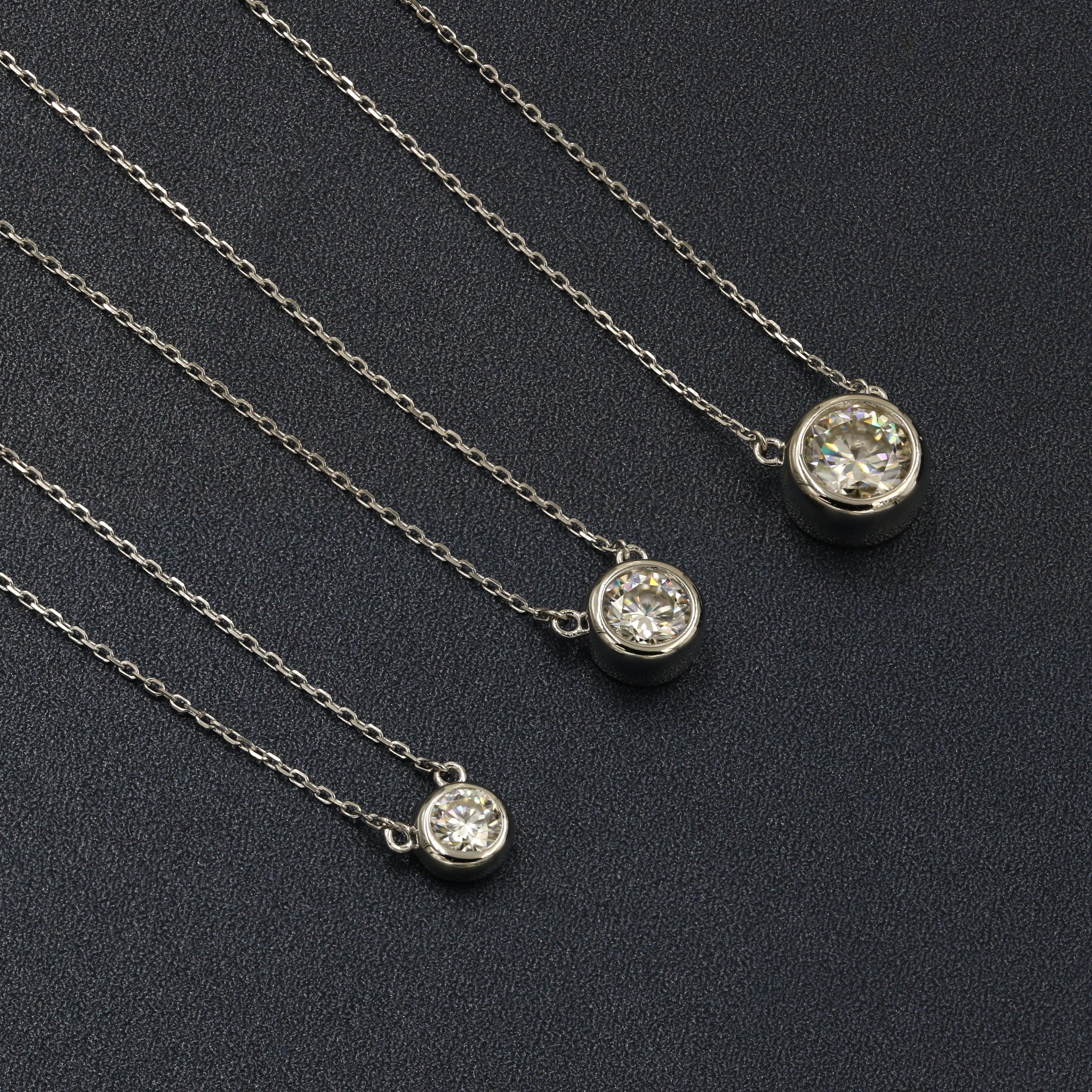 925 Sterling Silver Moissanite Bezel Solitaire Necklace