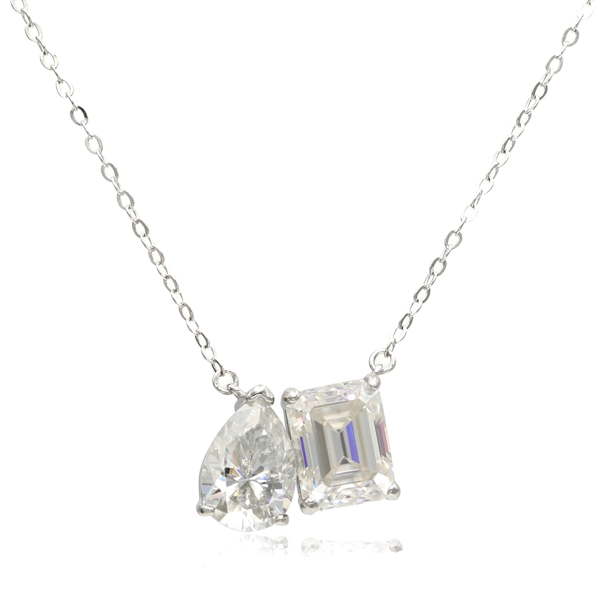 925 Sterling Silver 5Ct Toi et Moi Moissanite Pendant Necklace