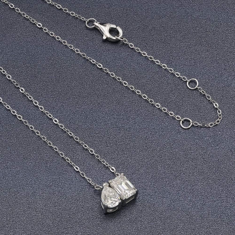 925 Sterling Silver 1.8Ct Toi et Moi Moissanite Pendant Necklace