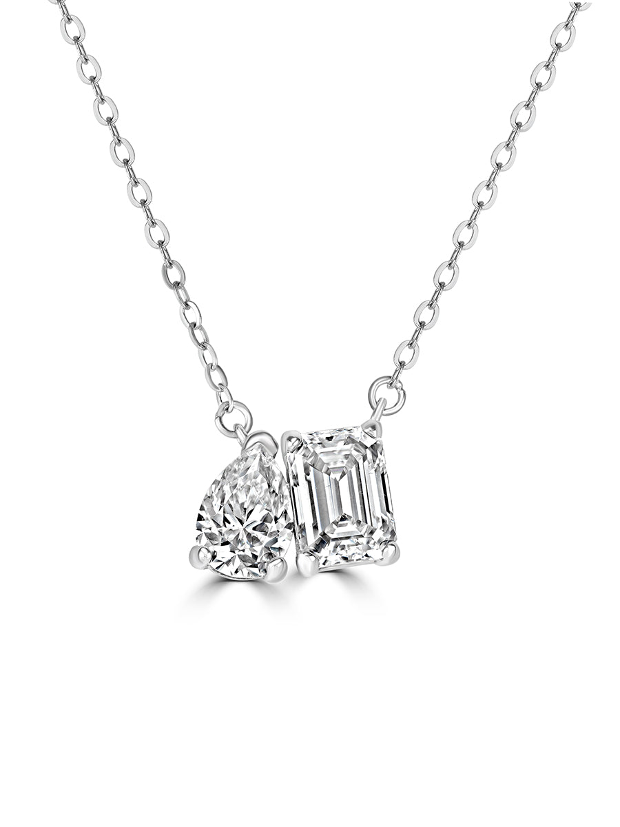 925 Sterling Silver 1.8Ct Toi et Moi Moissanite Pendant Necklace